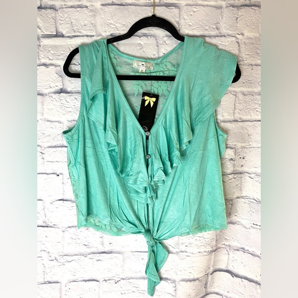 NWT Iris Basic Seafoam Green Lace Tie Sleeveless Top Size 2X - Picture 1 of 6